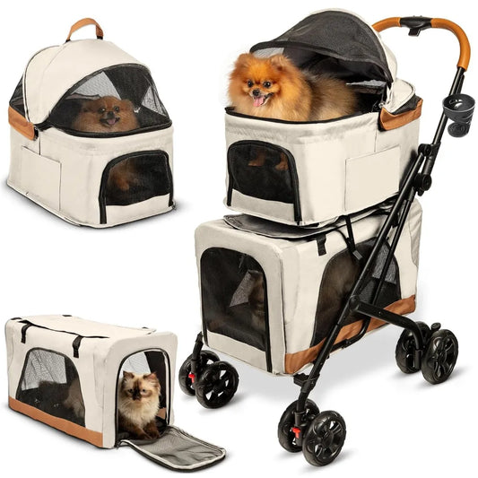 TIFICY Pet Stroller With Detachable Carriers For Two Pets