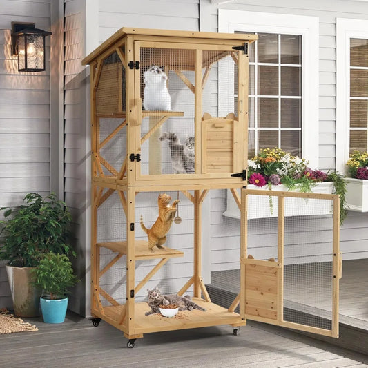Catio Outdoor Cat Enclosure With Scratcher 4 Tier Wooden House