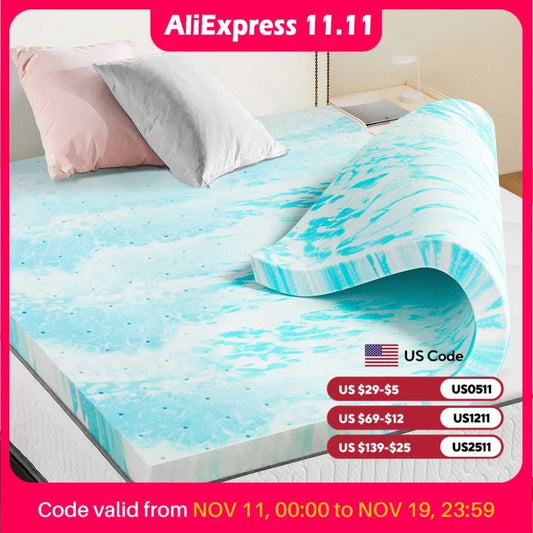 JHK Gel Memory Foam Mattress Topper Cooling Bed Topper
