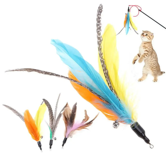 Replacement Cat Feather Toy Set 5 Pieces Interactive Wand Bell