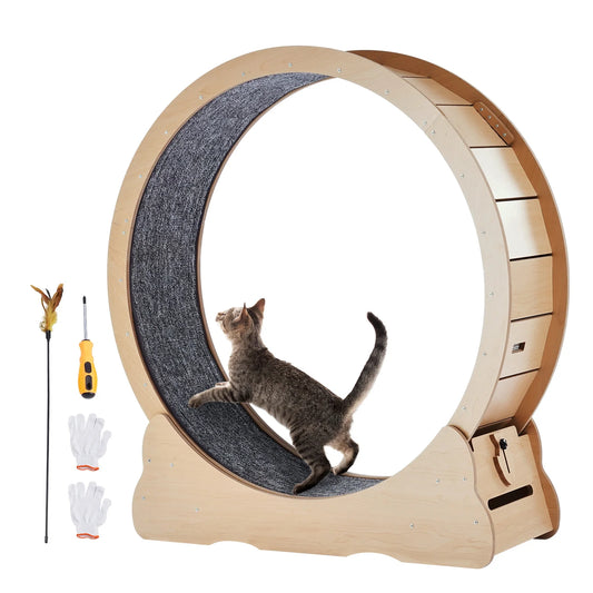SucceBuy Wooden Cat Exercise Wheel for Indoor Cats